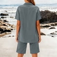 thumbnail image 5 of KIHOUT Women's Summer Casual Two Piece Outfit Short Sleeve Lapel Button V Neck Top and Shorts Set Loose Fit Breathable Cotton Linen Blend Tracksuit for Daily Vacation, 5 of 8