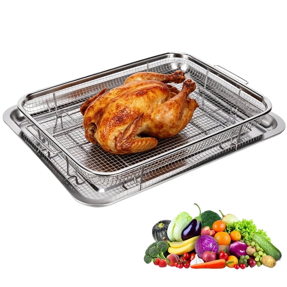 Air Fryer Basket for Oven, Stainless Steel Nonstick Crisper Tray Perfect for Baking Chicken Wings, Crisper Tray and Pan for Oven