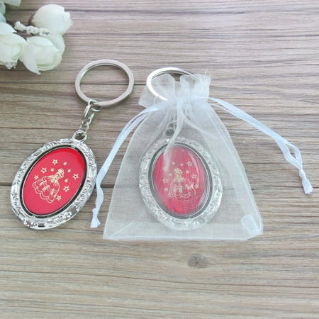 Quinceañera Spinning Keychain Favor (12 PCS) - Sweet 15 Mis Quince 18 Birthday Sweet Sixteen Red Color Metal Key Ring Gift for Guests with Gift Bag Teenager Girl