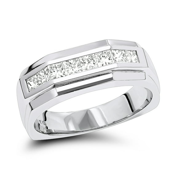 14K Natural 1.3 Ctw Diamond Mens Wedding Ring For Him (White Gold Size 6.5)