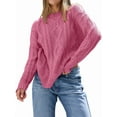 thumbnail image 1 of Chandails à Col Rond en Tricot Torsadé Surdimensionnés pour Femmes Rose G, 1 of 6
