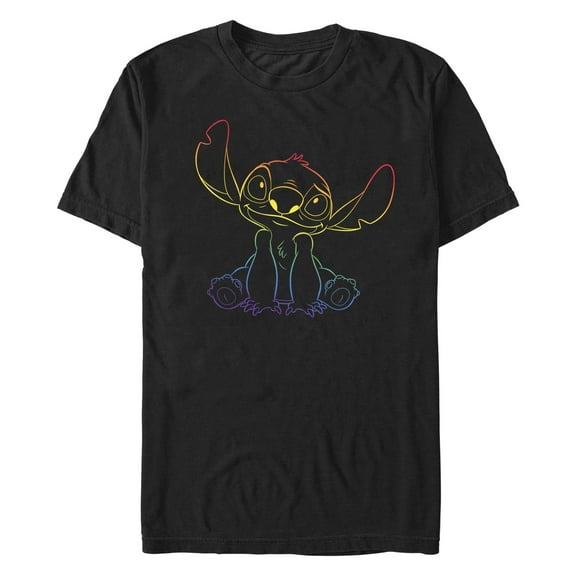 Men's Lilo & Stitch Sitting Cute with Rainbow Pride Graphic Tee Black 2X Large