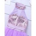 thumbnail image 7 of TiaoBug Kids Girls Halter Leotard Ballet Dance Shiny Sequined Mesh Splice Tutu Dress Performance Costume, 7 of 7