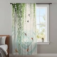 thumbnail image 4 of Spring Green Leaves Sheer Curtains 45 Inches Long, Japanese Koi Fish Birds Vintage Light Filering Curtains, Breathable Simi Curtain Privacy Drapes for Kitchen Bathroom Small Window Treatment, 4 of 9