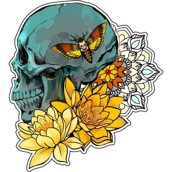 2" Skull Lotus Mandala Tattoo Sketch Vinyl Sticker
