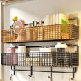 thumbnail image 4 of Wall Mount Storage Basket,Metal Grid Hanging Shelf with Bottom Hooks for Office Kitchen Entryway,Black, 4 of 6