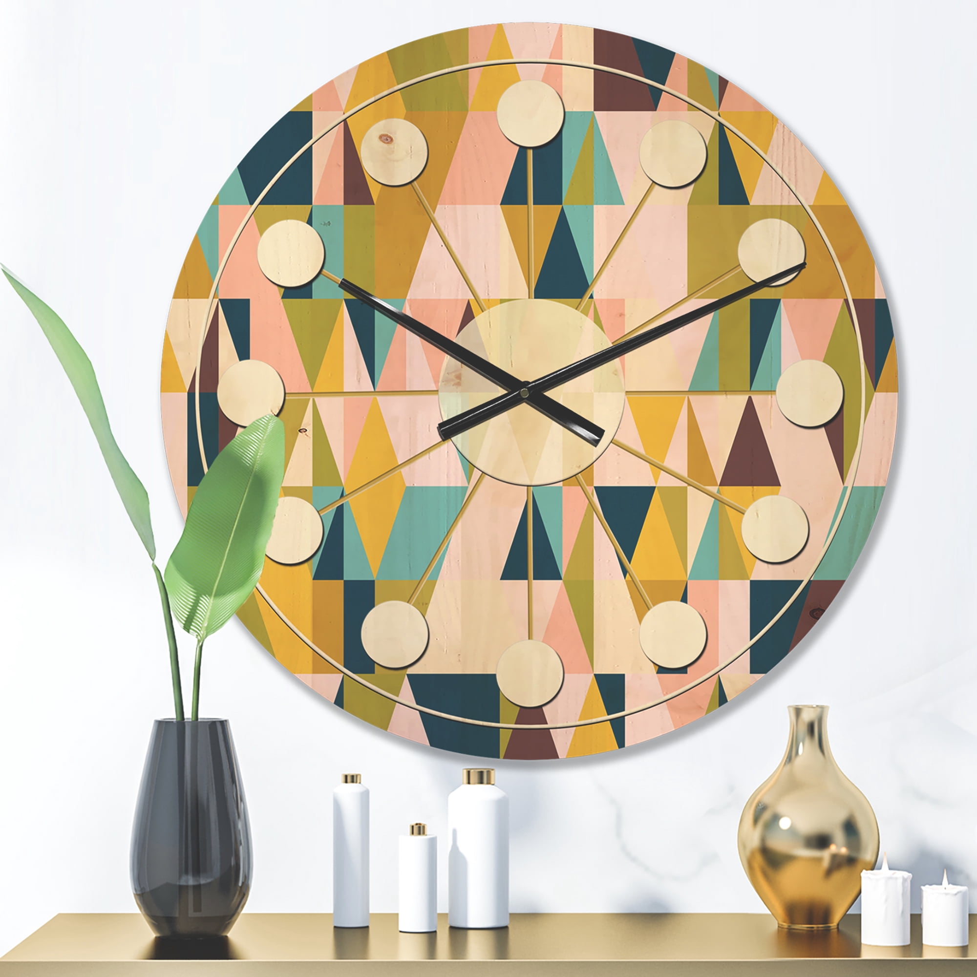 Designart 'Retro Triangular Design I' Mid-Century Modern Wood Wall Clock
