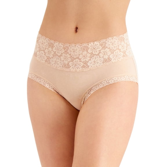 Jenni Women’s Wide-Lace-Waist Thong Underwears, Beige, Medium
