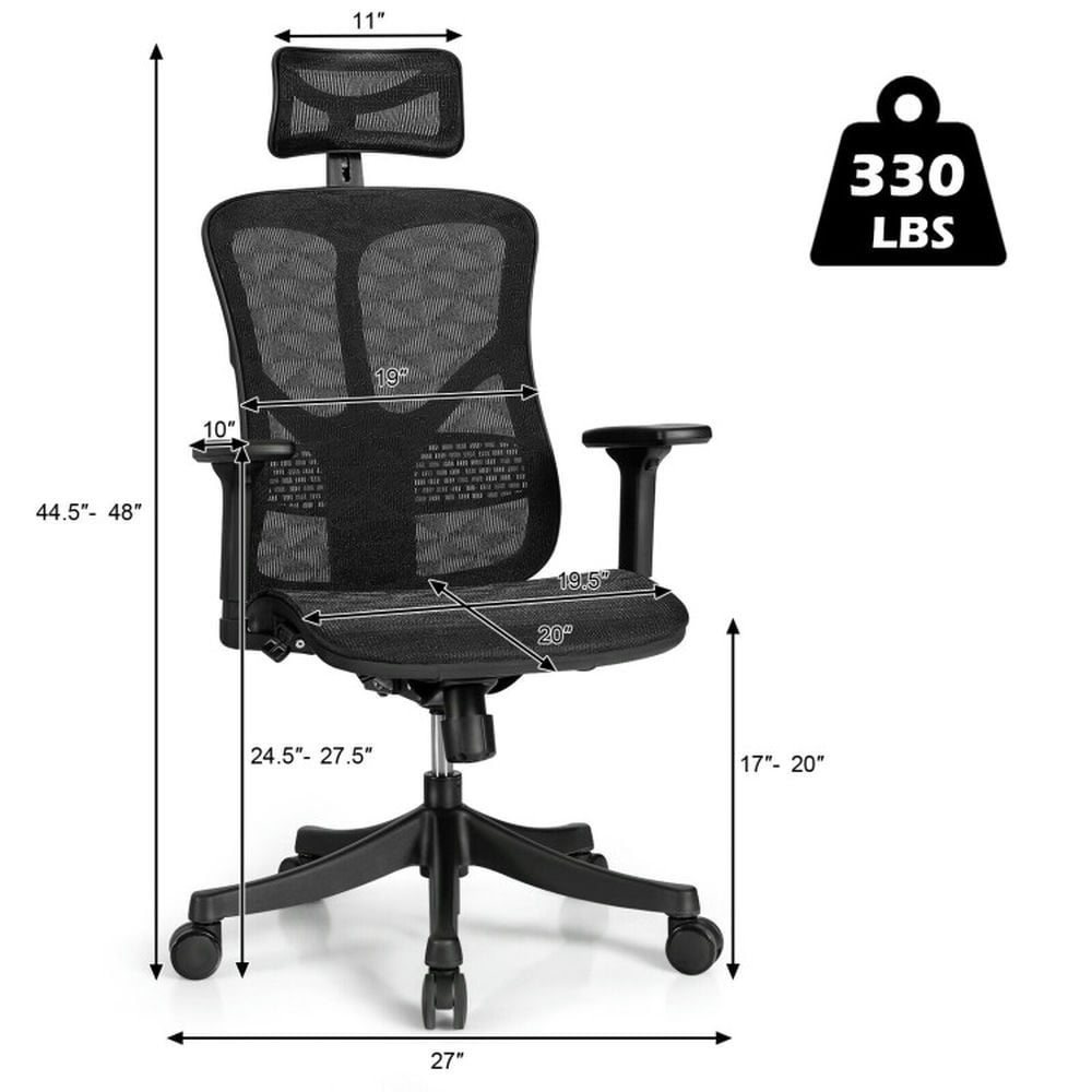 Demi Bonn Ergonomic High Back Mesh Adjustable Swivel Office Chair, Rolling Work Chairs for Home, Bedroom, Study, Black
