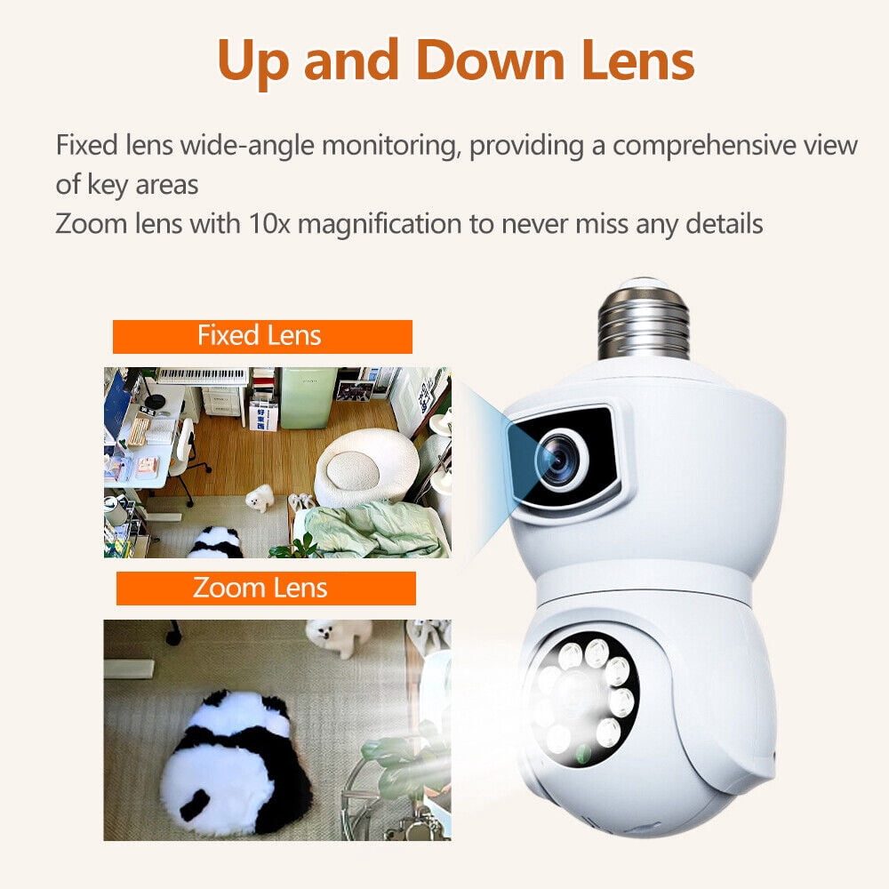 PTZ 2MP 1080P WIFI Camera Dual Lens Security Light Bulb Cam Baby Monitor E27