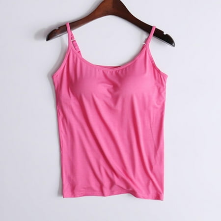 Women Built In Bra Suspender Tank Tops Casual Stylish Sleeveless Crew Neck Camisole Ladies Loose Breathable Solid Color Yoga Sports Underwear Sexy Slim Fit Vest