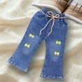 thumbnail image 5 of SERTG Girls Straight Wide Leg Jeans Loose Fit Bow Tie Belt Elastic Waist Kids Spring Summer Casual Long Pants Everyday Trousers(Blue,2-3 Years), 5 of 6
