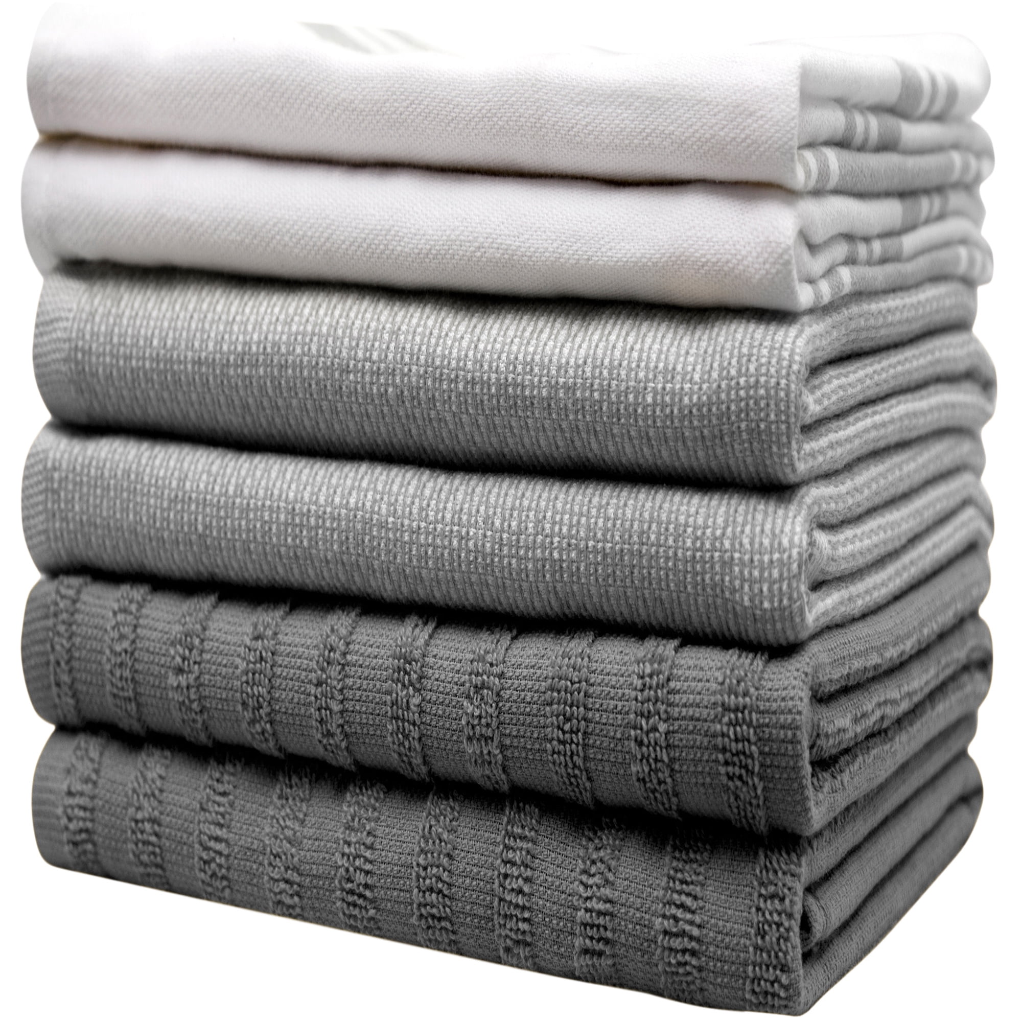 Premium Kitchen,Hand Towels (20”x 28”, 6 Pack) Large Cotton, Dish, Flat &  Terry Towel Highly Absorbent Tea Towels Set with Hanging Loop Gray
