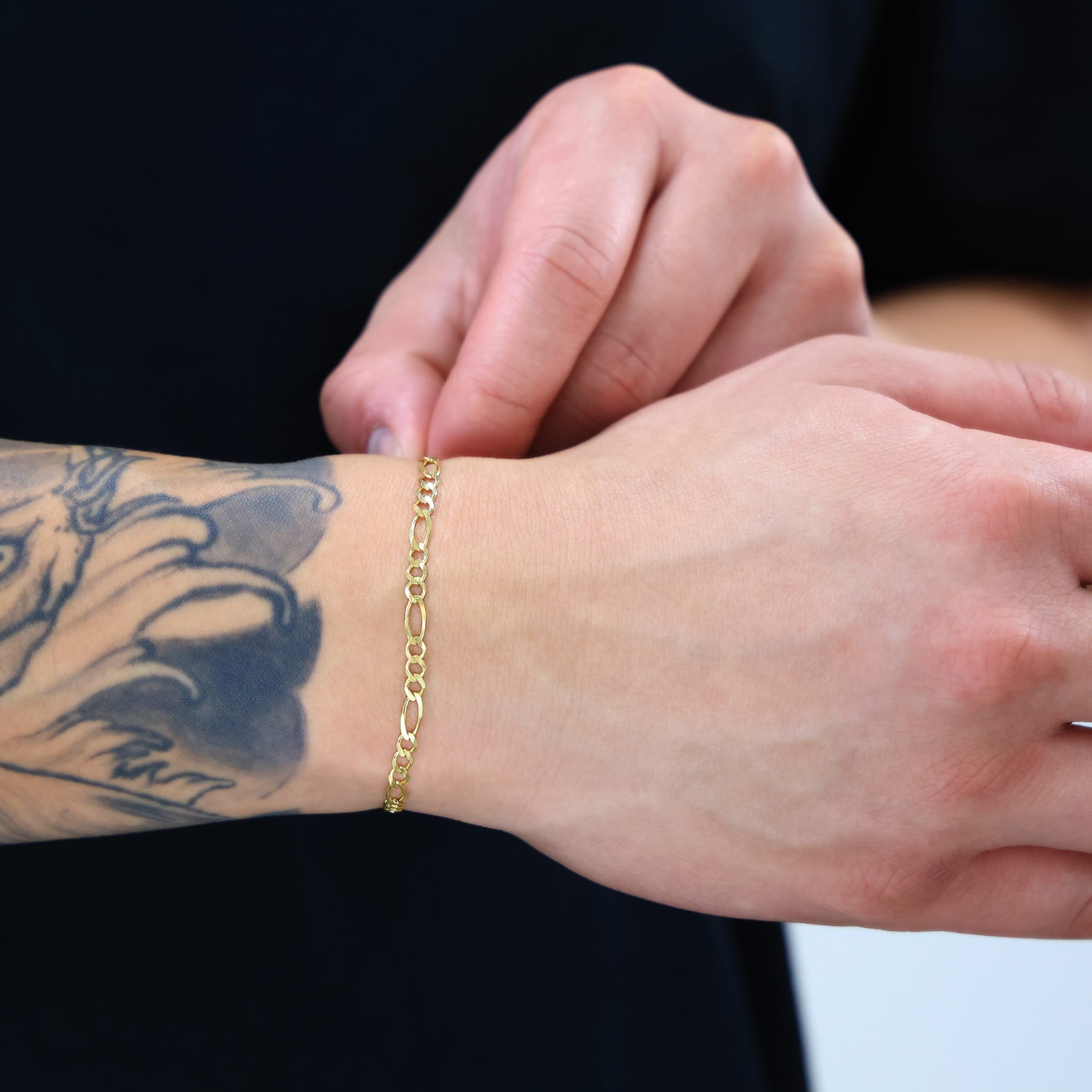 Nuragold 10k Real Yellow Gold Solid Figaro Link 3.5mm Chain Bracelet (7"-9") Italian Jewelry for Men & Women