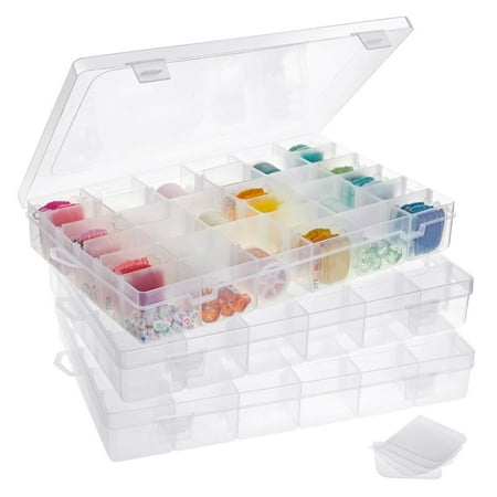 3 Pack Clear Plastic Jewelry Organizer Bead Container Storage Box, 36 Compartments for Craft Supplies