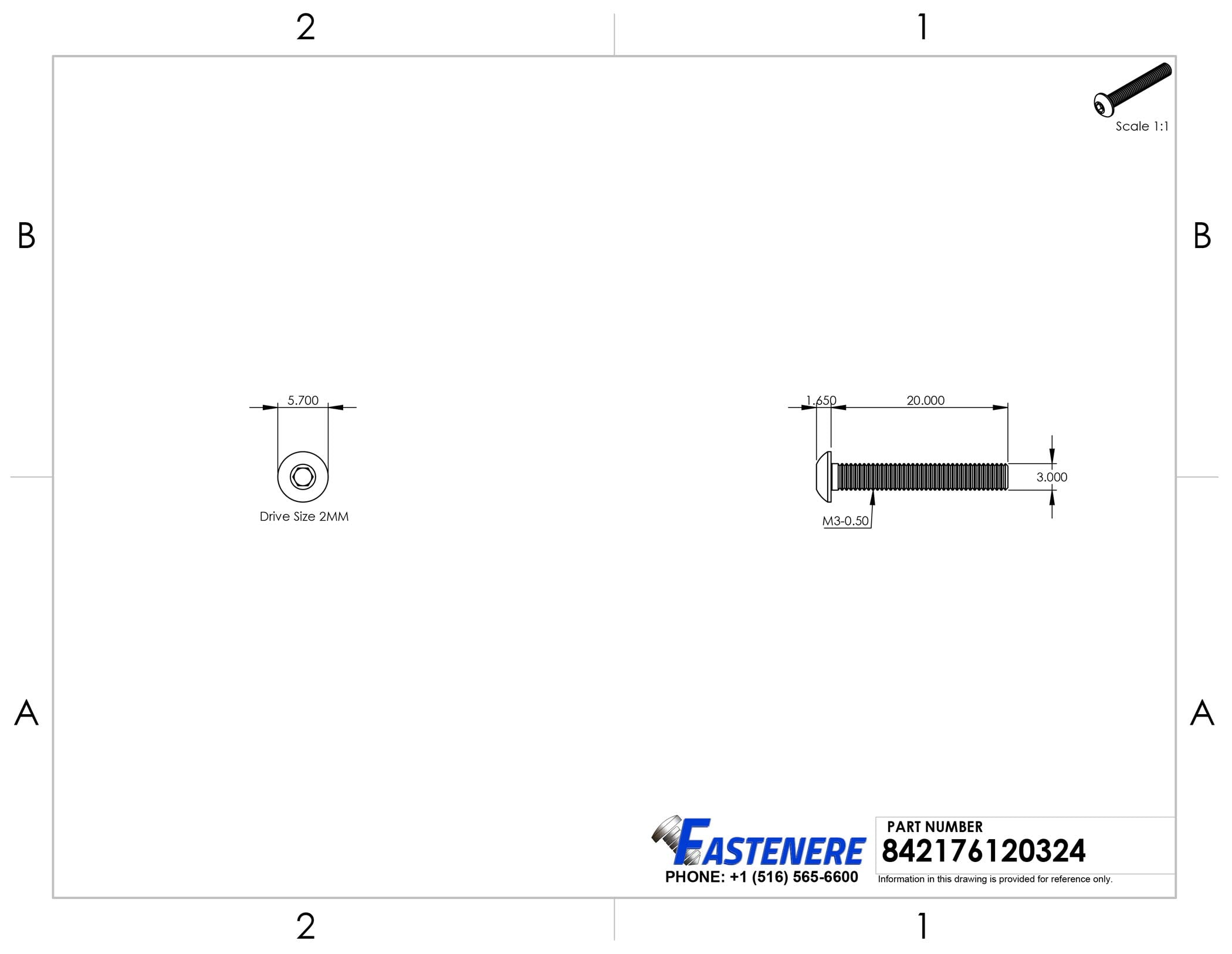 Fastenere Button Head Socket Cap Screws - M3-0.50 x 20MM (1000-pack) Stainless Steel 18-8, Full Thread, Plain Finish, Flat Point, ISO 7380 Metric Screw Set, Easy to Install w/ Allen Hex Socket Drive