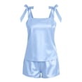 thumbnail image 5 of Tanghaowl Short Sets for Women, Satin Camisole Short Pajama Sets for Everyday Bride Parties Women's Shorts Suit Sleepwear with Bow Tie Bandeau Top Light Blue XL, 5 of 5