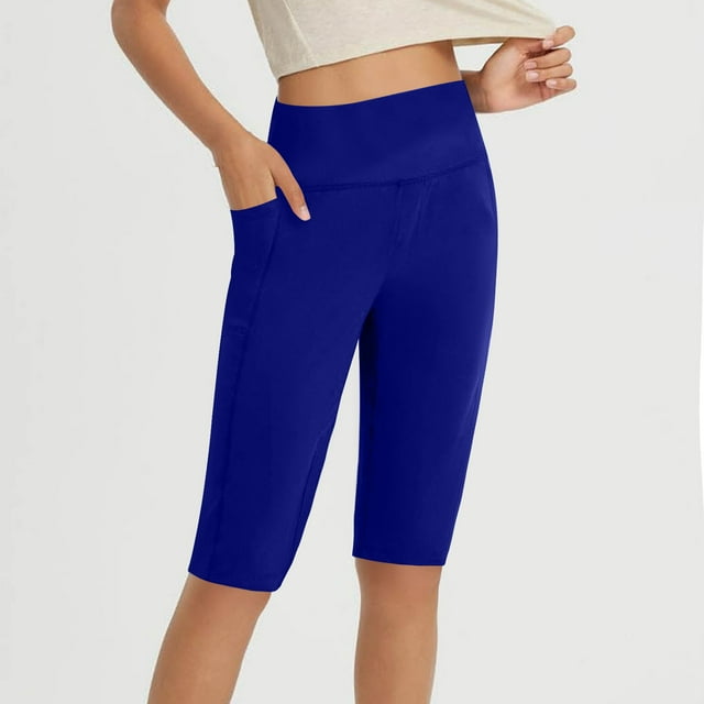 Karight Women Knee Length Leggings Yoga Capris High Waisted Tummy Control Yoga Pants Athletic Biker Shorts with Pockets