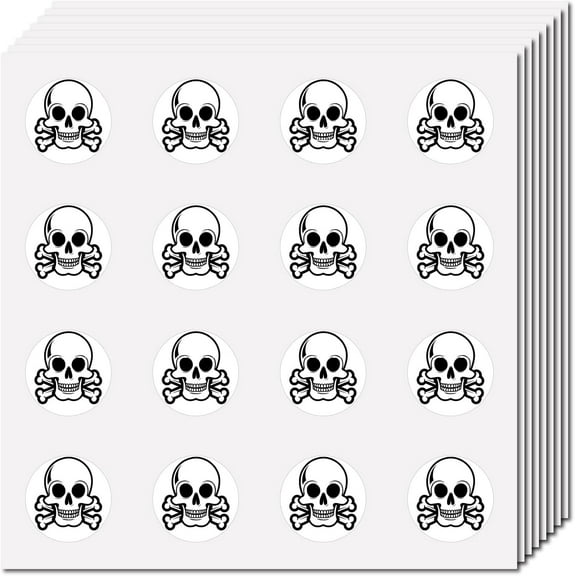 128Pcs Skull Planner Stickers Helmet Sticker Decals Self-Adhesive Waterproof Halloween Sticker Round Dot Cartoon Decal Bulk Tags for Scrapbooking Craft Calendar Water Bottles Laptop 2.5cm