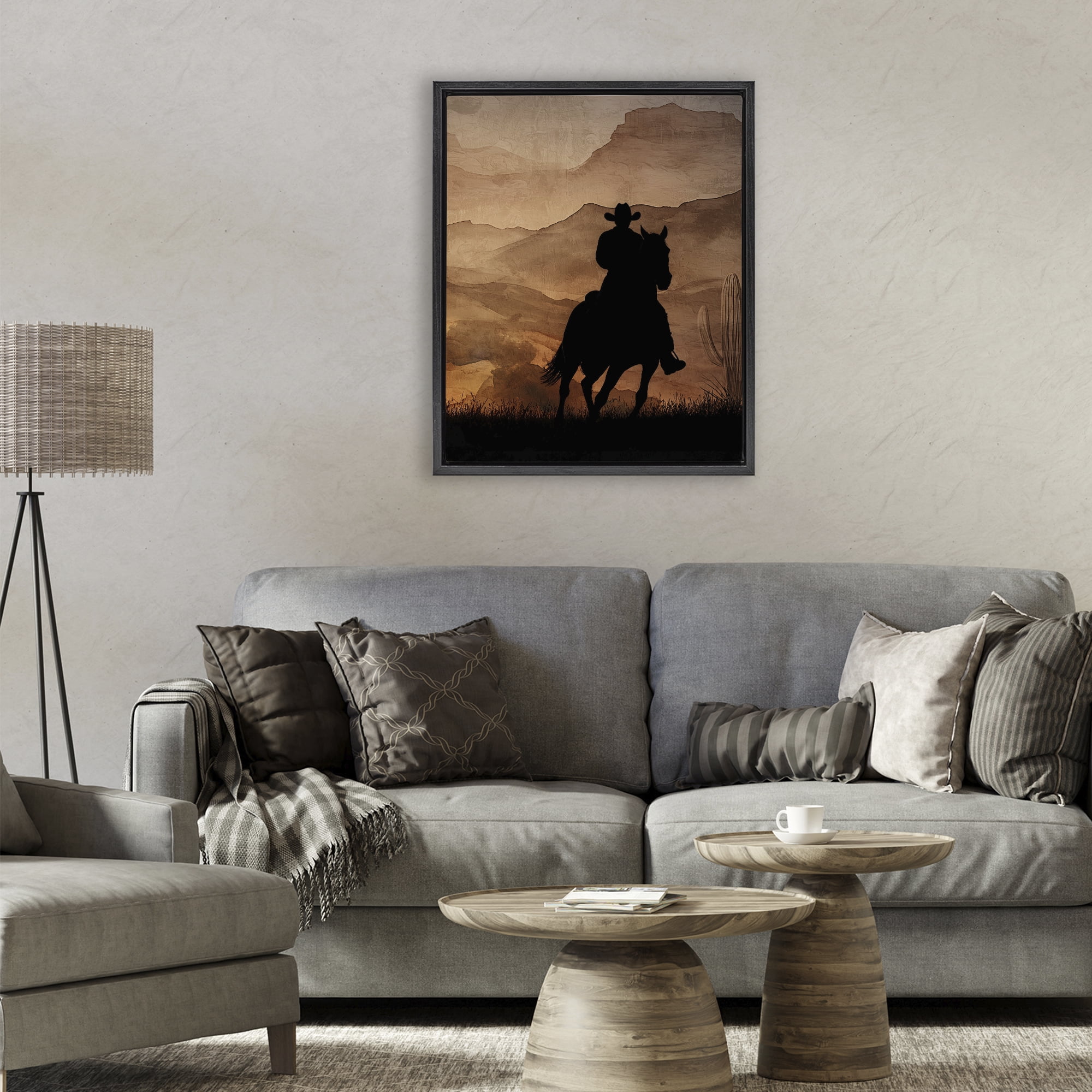 Stupell Industries Cowboy's Sunset Ride Black Framed Floater Canvas Wall Art, design by Kim Allen