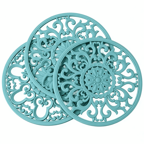 Extra Thick Silicone Trivet Mat for Hot Dishes, Hot Pots and Pans, Pot Holder, Hot Pad to Portect Your Table and Countertop, Kitchen Decor and Accessories,Turquoise,Set of 3