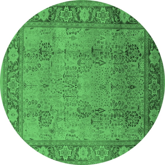 Ahgly Company Indoor Round Oriental Emerald Green Traditional Area Rugs, 8' Round