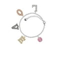 thumbnail image 2 of Delight Jewelry Silvertone Small Sparkle Pink AB Softball Multi-Colored Crystal Love Charm Bracelet, 2 of 5