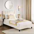 thumbnail image 1 of Ourlova Twin Bed Frame with Headboard Linen Upholstered Platform Bed with Adjustable Diagonal Channel Tufted Headboard Mattress Foundation with Strong Wooden Slats Box Spring Optional Beige, 1 of 7