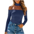 thumbnail image 2 of Lnmiateer Women 2026 Fall Fashion Y2K Off‑Shoulder Long‑Sleeve Blouse Choker‑Neck Basic & Slim‑Fit Style Trendy Date‑Night Going‑Out Outfit, 2 of 9
