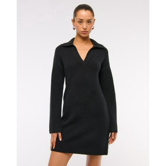 Mondetta Collared Long Sleeve Dress Black, Size L