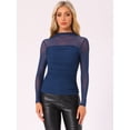 thumbnail image 4 of DARING DIVA Women's Sheer Panel with Side Shirring Mesh Top S Dark Blue, 4 of 6