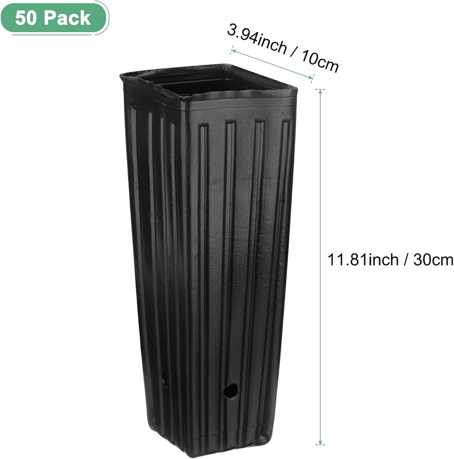 50-Pack Plant Nursery Pots, 3.94x3.94x11.81 Inch Plastic Deep Growing Nursery Pots Succulent Planter Flower Tree pots with Drainage Holes for Indoor Outdoor Gardening [Black]