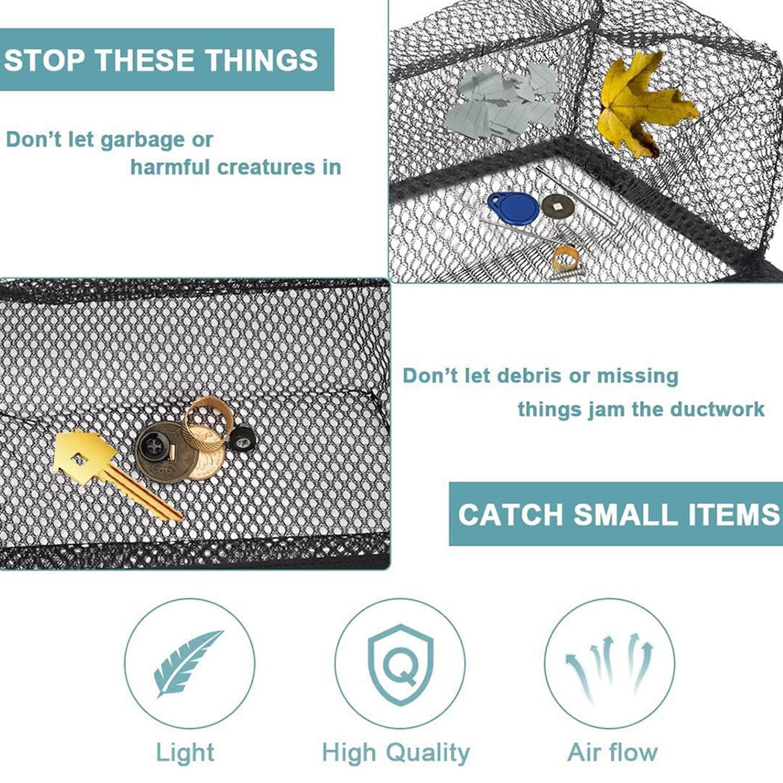 BRELIL 2Pcs Durable Floor Filter Screen, 4X10 Inch Ventilation Opening Mesh, 3PC Polyester PVC Floor Trough Net Pocket, Household Standing Garbage Collection Net for Home Air Duct Register