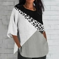 thumbnail image 2 of Jewelreauty Women Oversized Patchwork Shirts 3/4 Sleeve Crewneck Cute Print Tops Summer Casual Elbow Length T-Shirts (4XL, Gray), 2 of 5