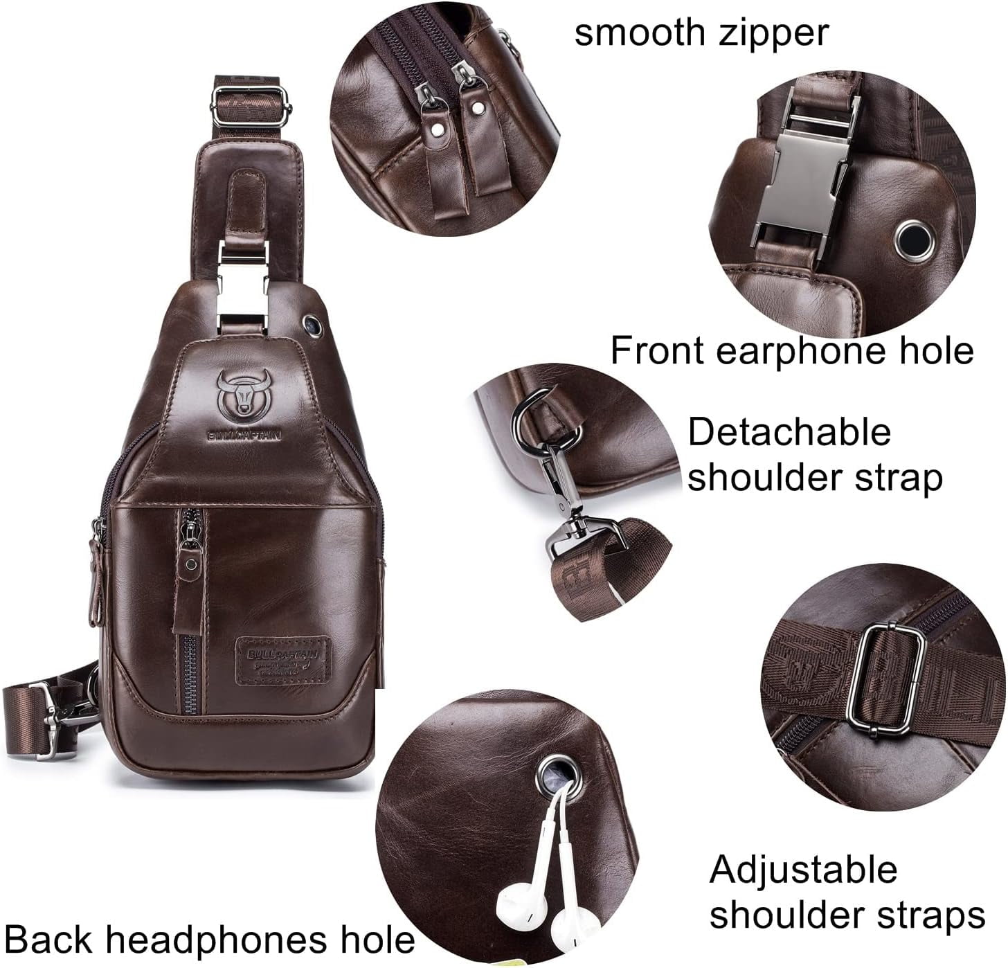 BULLCAPTAIN Genuine Leather Sling Bag Men's Crossbody Chest Backpack Vintage Daypack