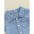 thumbnail image 6 of Elippeo Baby Boys Summer Denim Romper 3 6 12 18 Months Short Sleeve Lapel Button Down Jumpsuit with One Pocket, 6 of 9
