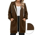 thumbnail image 2 of Nokdvo Zip Up Hoodie for Women Long Tunic Hooded Sweatshirt Fall Oversized Long Sleeve Jackets Y2k Casual Cardigan Coat with Pockets Coffee S, 2 of 6
