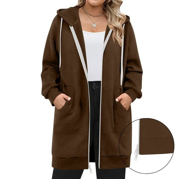 Resicozy Womens Zip Up Long Hoodies with Two Way Zipper Fashion Oversized Tunic Sweatshirts Long Sleeve Jackets with Pockets Coffee M