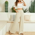 thumbnail image 6 of WTXUE Wide Leg Pants, Bell Bottoms Women's Linen Waisted Buckle Pants Elegant Pockets And Casual Court Pants Stylish Elegant And Comfortable, Palazzo Pants Slacks, Beige, 6 of 8
