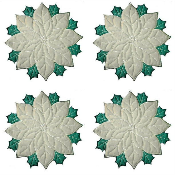 Manteles Individuales Bordados NavideñOs, Manteles Individuales con Apliques de Flor de Pascua, Manteles Individuales con Flores NavideñAs para DecoracióN de Mesa B