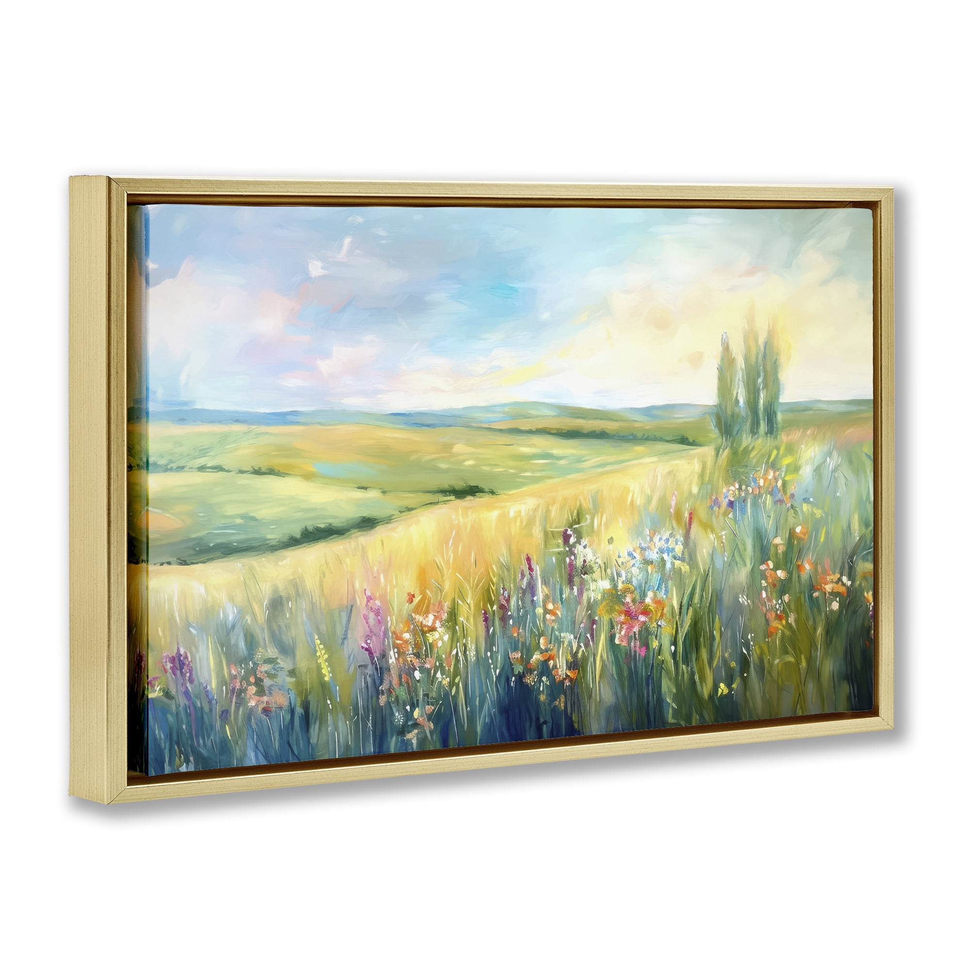 Stupell Industries Lush Prairie Paradise Landscape & Nature Painting Gold Floater Framed Canvas Art Print Wall Art, 31 x 21