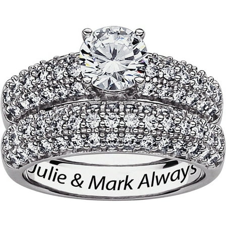 Personalized Women's Sterling Silver Engraved Two-Piece Bridal Set