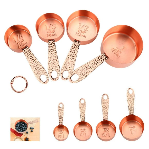 Number-one Copper Stainless Steel Measuring Cups Sets, Rose Gold Set of 4 Stackable Measuring Cups with Measurements Scale, Kitchen Measuring Cups Set for Wet/Dry Ingredients
