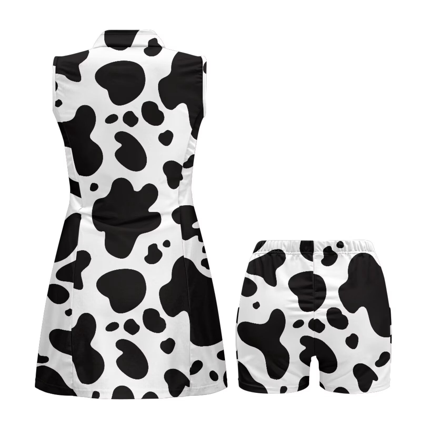 Yuyamidu Black White Cow Print Womens Golf Dress with Shorts Pockets Sleeveless Summer Outfits Golf Athletic Tank Dresses Moisture Wicking Womens Athletic Clothing Sets Size M