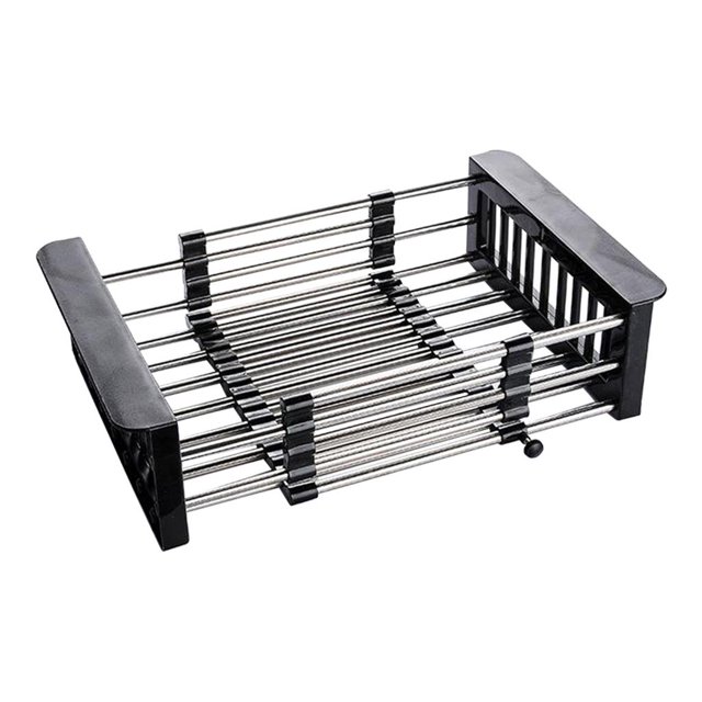 Escurridor de Fregadero de Acero Inoxidable Retráctil, Canasta de Desagüe Telescópica con Reposabrazos , Rejilla para Guardar Platos, Rejilla Negro Baoblaze escurridor de platos en el fregadero