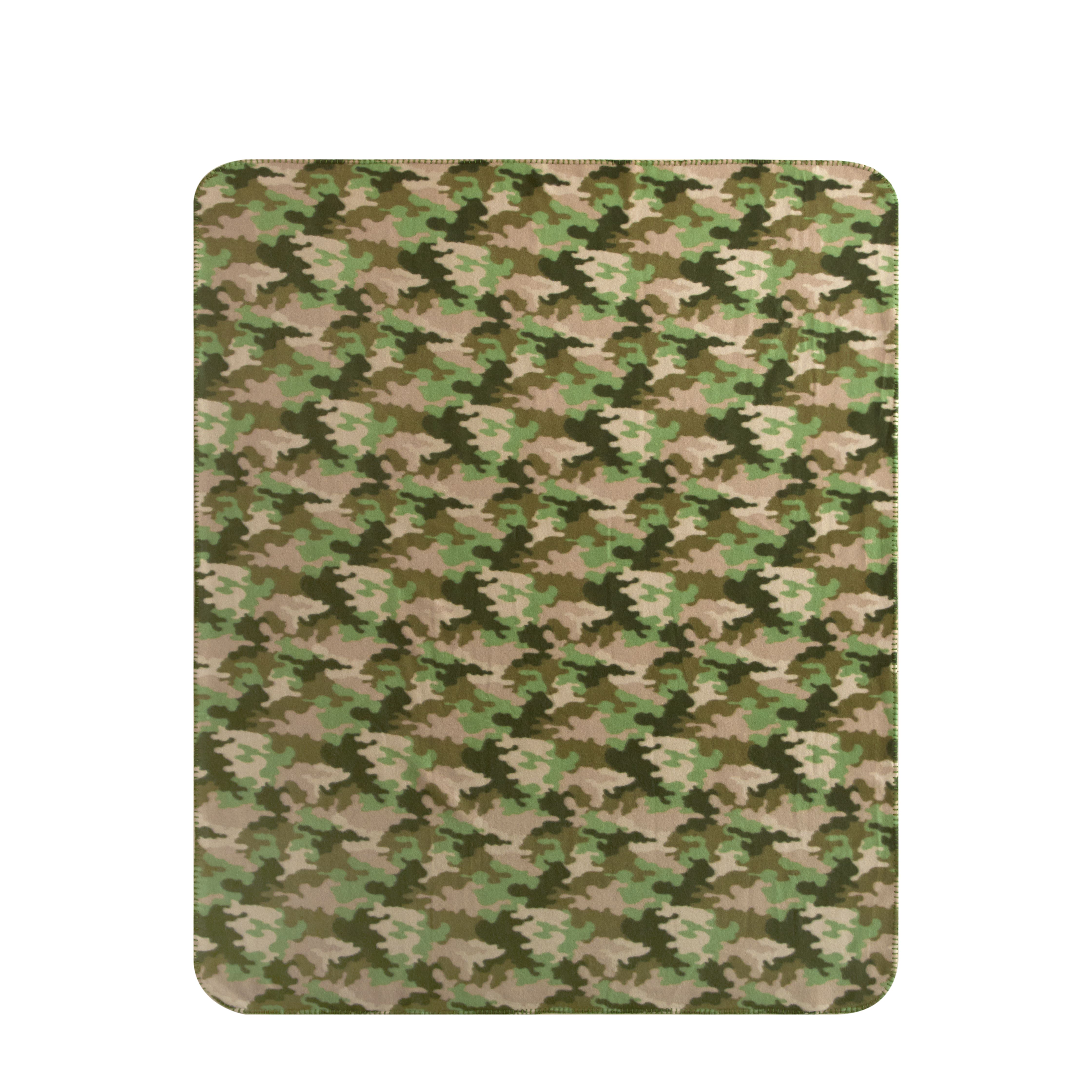 Mainstays Fleece Plush Throw Blanket, 50" x 60", Green Camouflage, Machine Washable