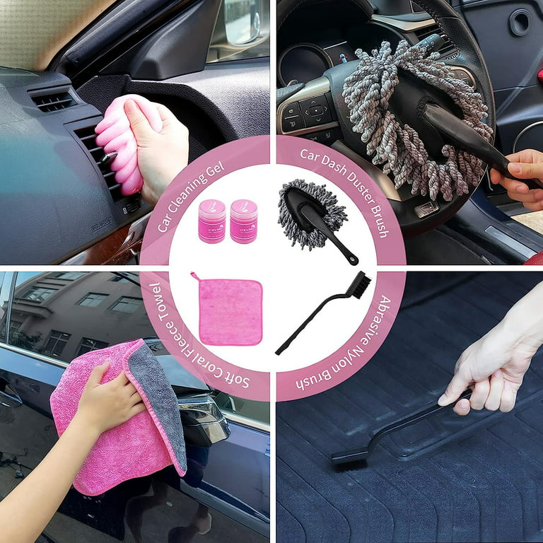 Vioview Pink Car Cleaning Kit, 14Pcs Car Interior Detailing Kit with High  Power Handheld Vacuum, Cleaning Gel, Detailing Brush Set, Windshield
