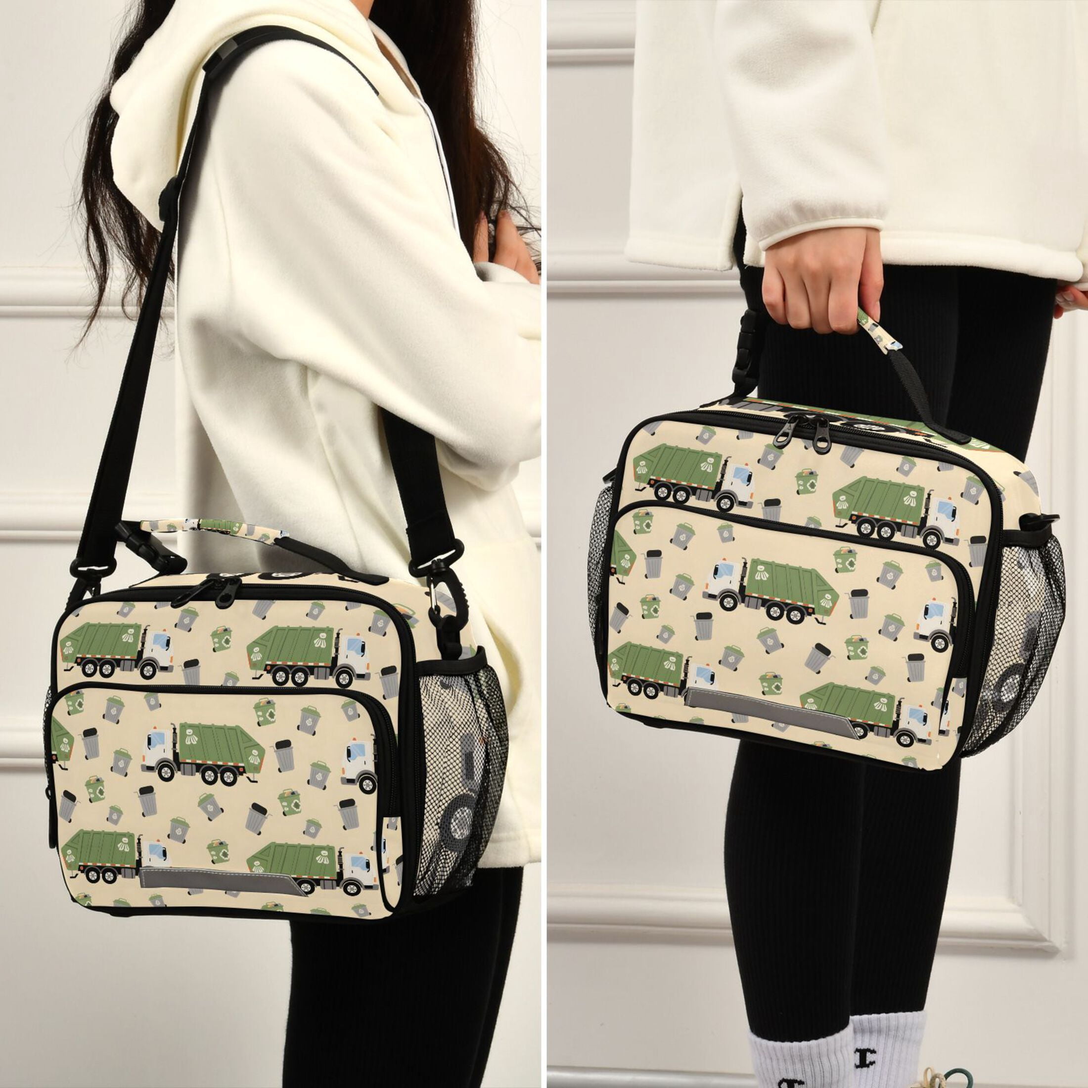 ALAZA Garbage Trucks Lunch Box Insulated Cooler Bag Reusable Tote Bags Shoulder Strap