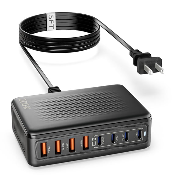 USB C Charger Block, 200W GaN 8 Port USBC Charging Station USB Hub Block Cube with PD3.0 Type C & USB A Wall Charger Power Adapter for Multiple Devic