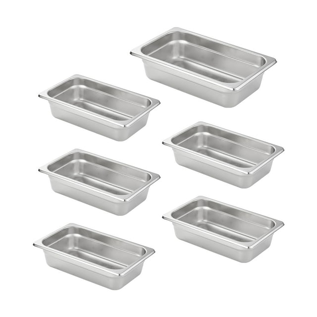 Sartén Hotel HECMAC, tamaño 1/4, 2,5 cm de profundidad, acero inoxidable (paquete de 6)